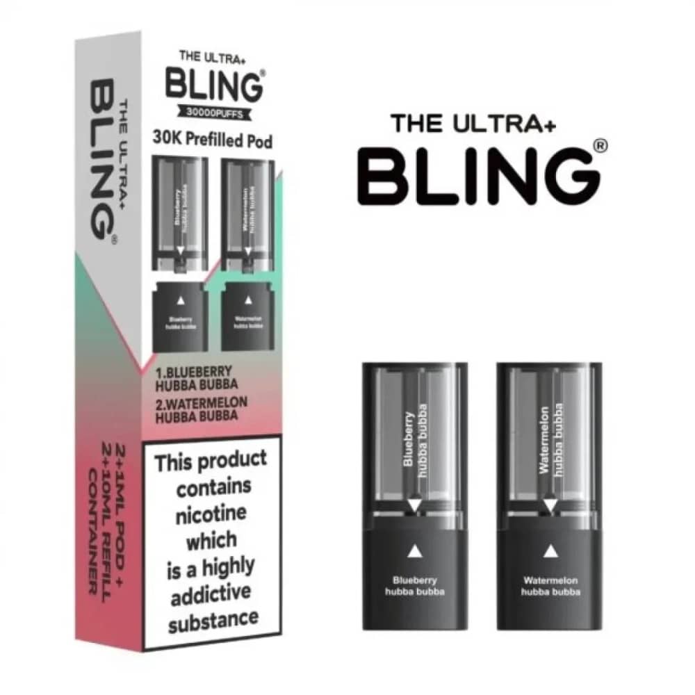 The Crystal Bling Ultra Plus 30k Pods Blueberry Hubba Bubba/Watermelon Hubba Bubba