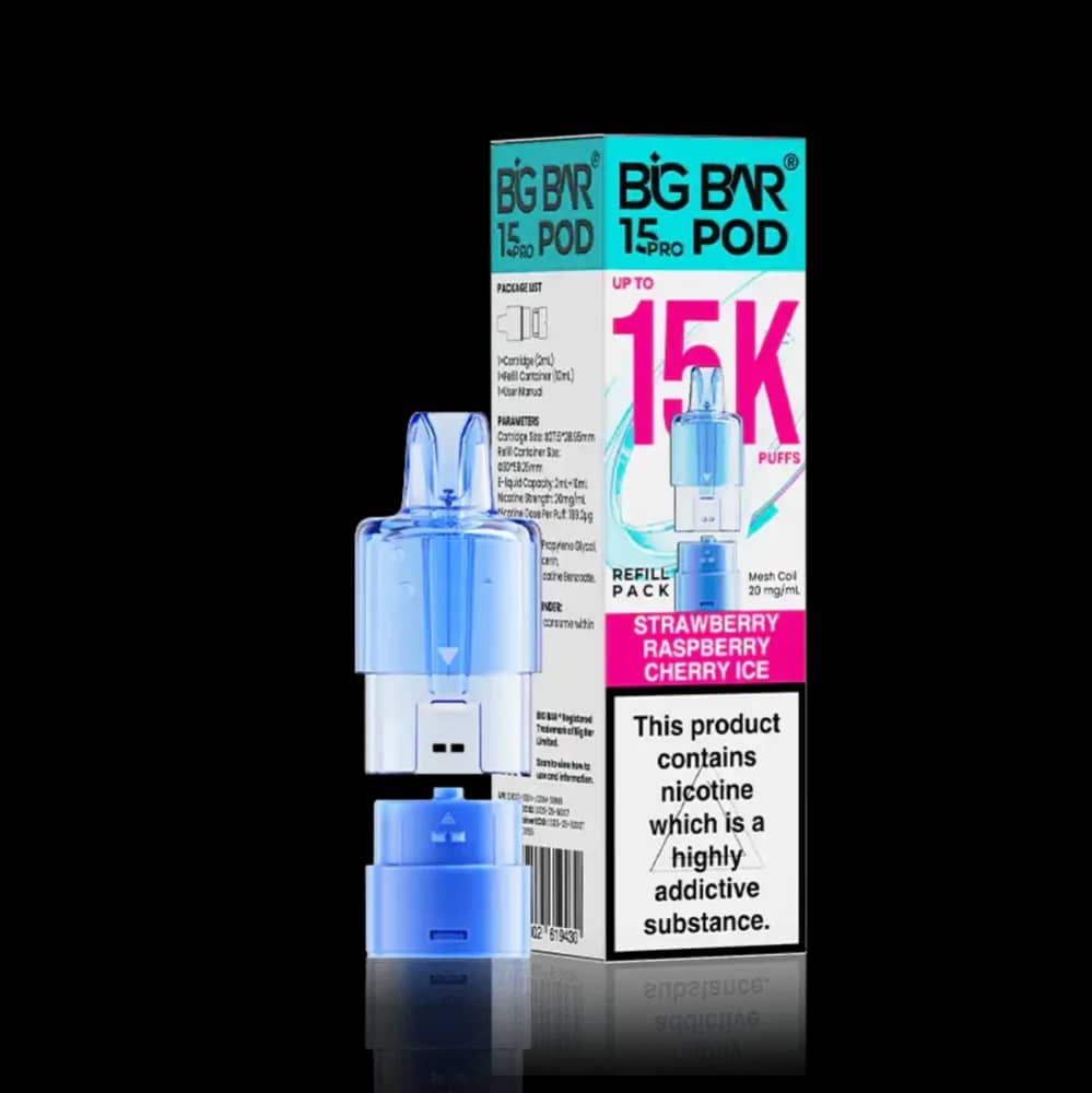 Big Bar Pro 15k Refill Pods Strawberry Raspberry Cherry Ice