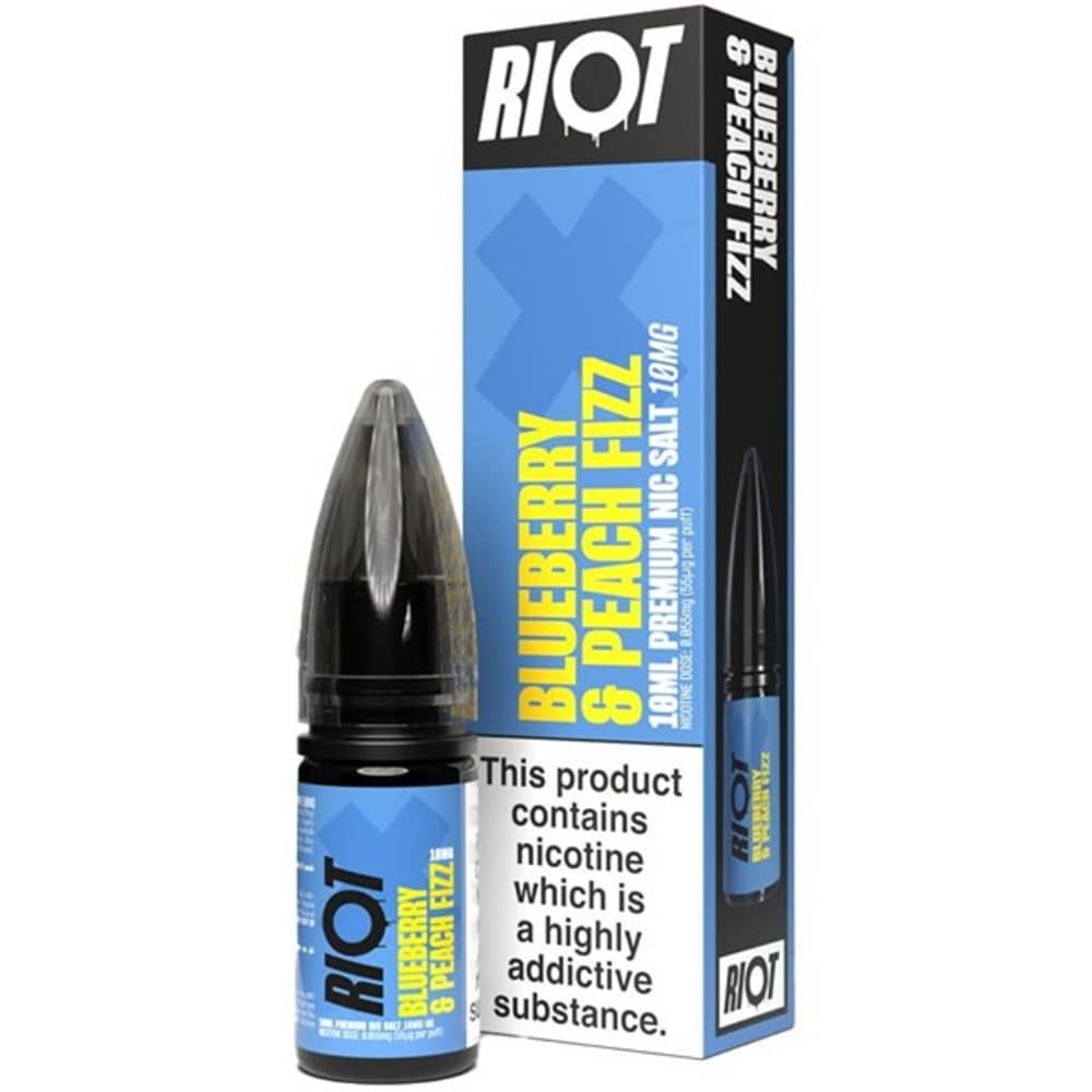 Riot X Nic Salts e liquids 10ml Blueberry Peach Fizz 10mg