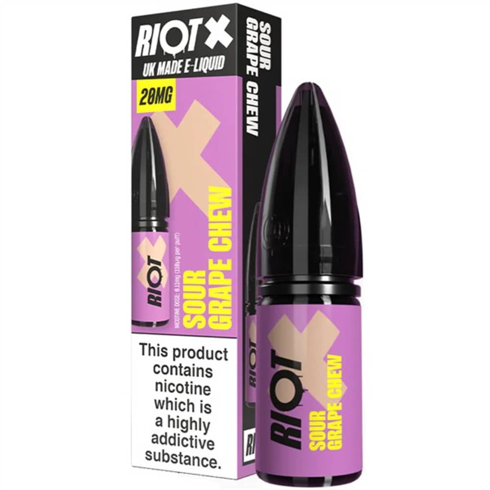 Riot X Nic Salts e liquids 10ml Sour Grape Chew 20mg