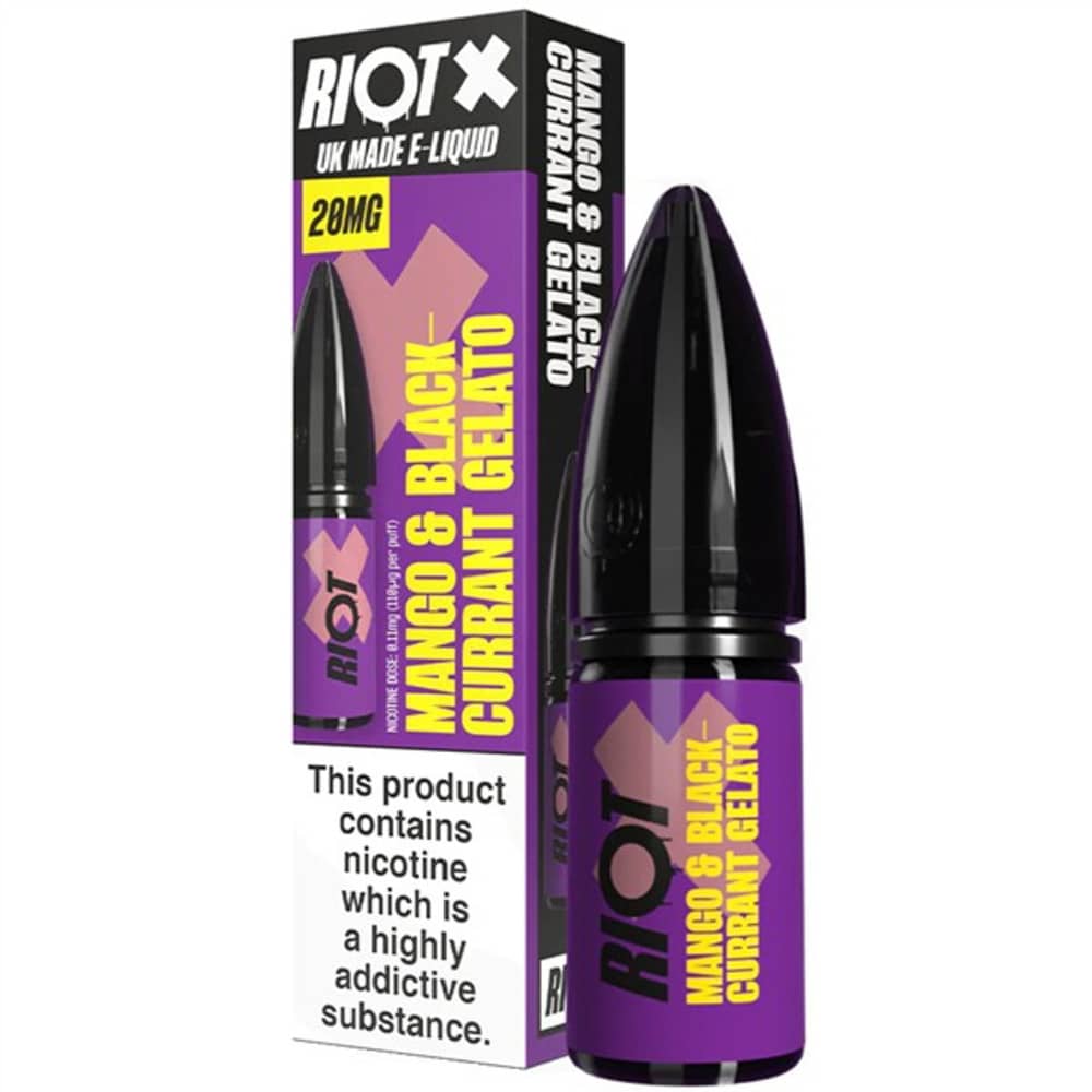 Riot X Nic Salts e liquids 10ml Mango Blackcurrant Gelato 20mg