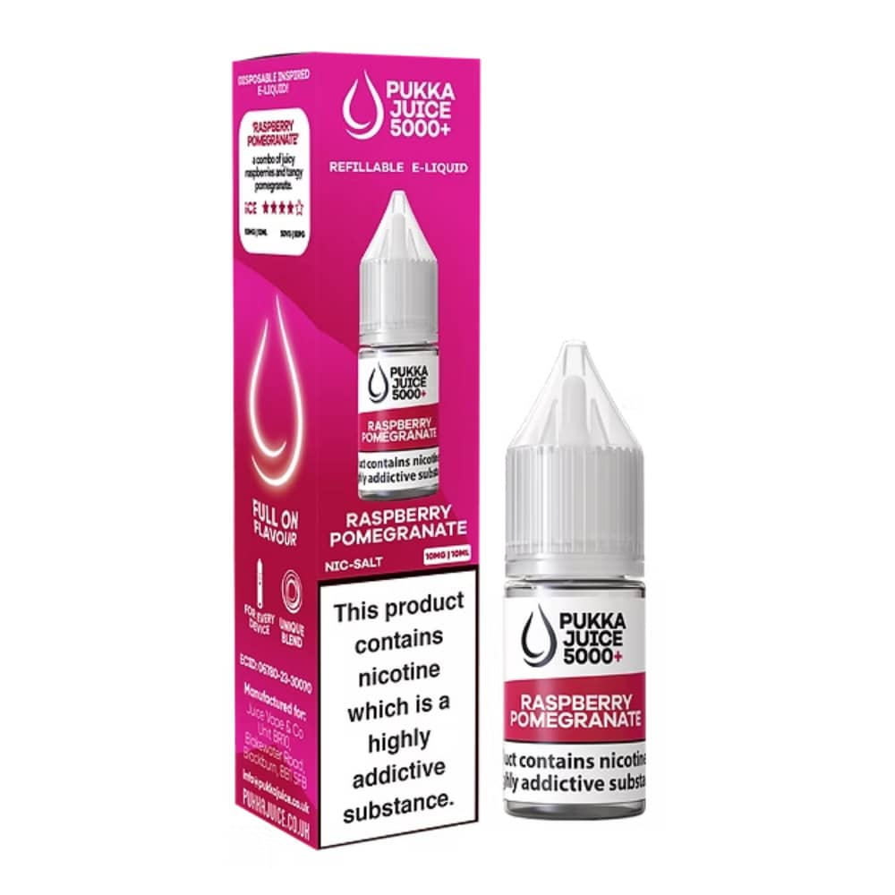 Pukka Juice 5000+ Nic Salts e liquids 10ml Raspberry Pomegranate 10mg