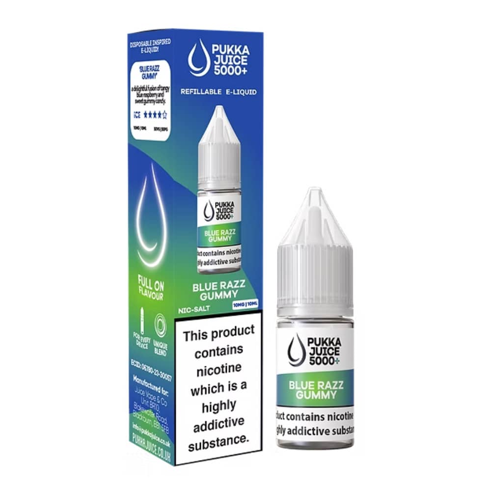 Pukka Juice 5000+ Nic Salts e liquids 10ml Blue Razz Gummy 20mg