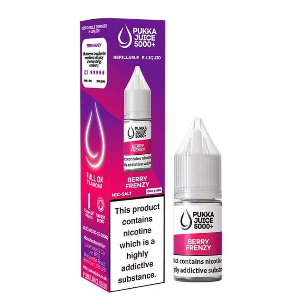 Pukka Juice 5000+ Nic Salts e liquids 10ml Berry Frenzy 10mg