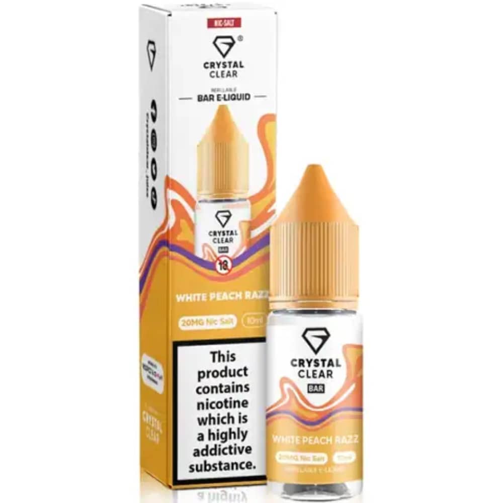 Crystal Clear Nic Salts e liquids 10ml White Peach Razz 20mg