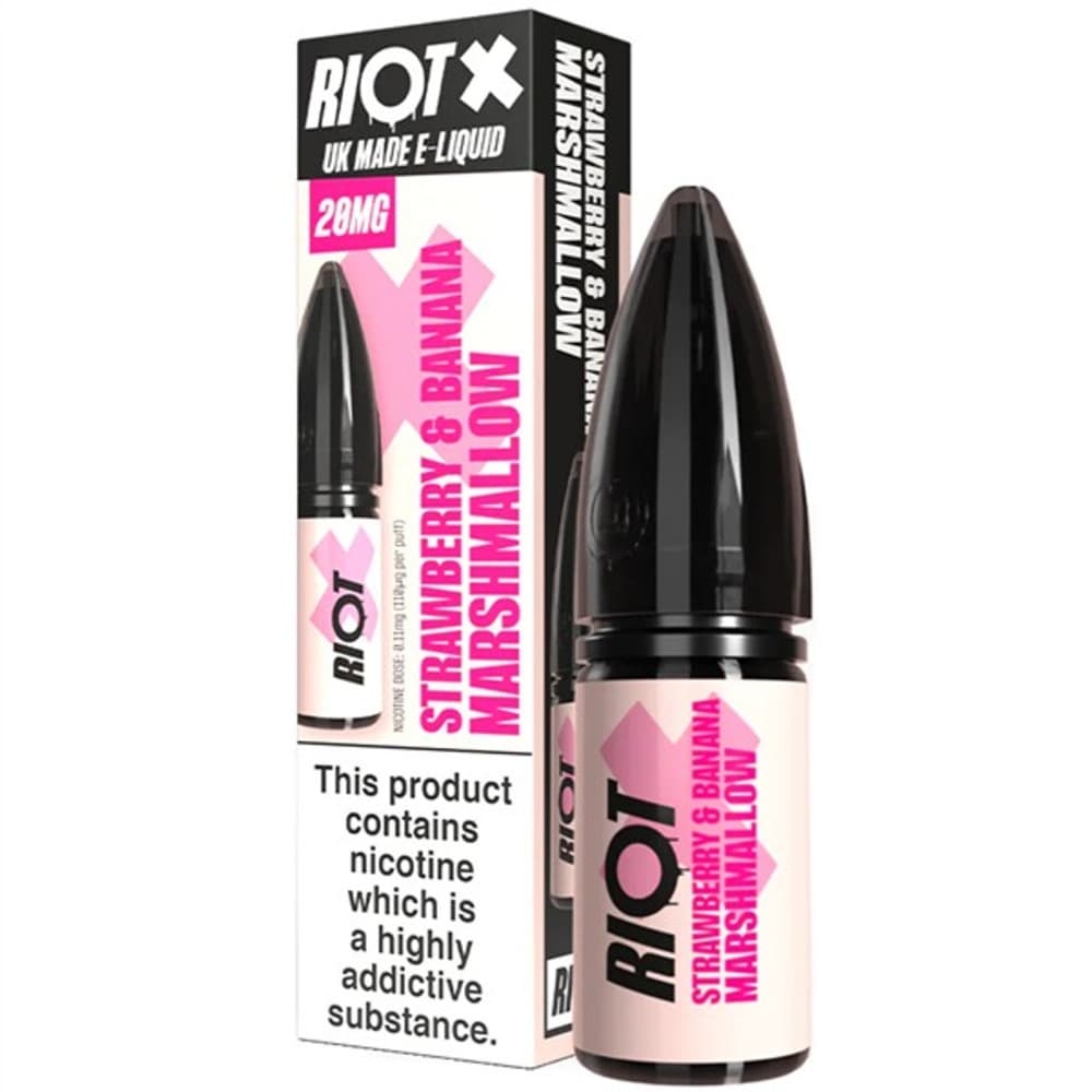  Strawberry Banana Marshmellow / 10mg Riot X Nic Salts e liquids 10ml