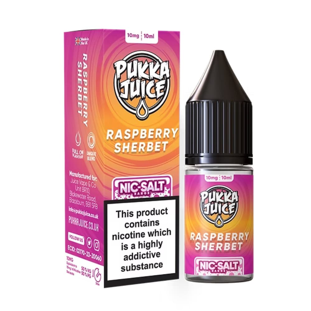  Raspberry Sherbet / 20mg Pukka Juice Nic Salts e liquids 10ml