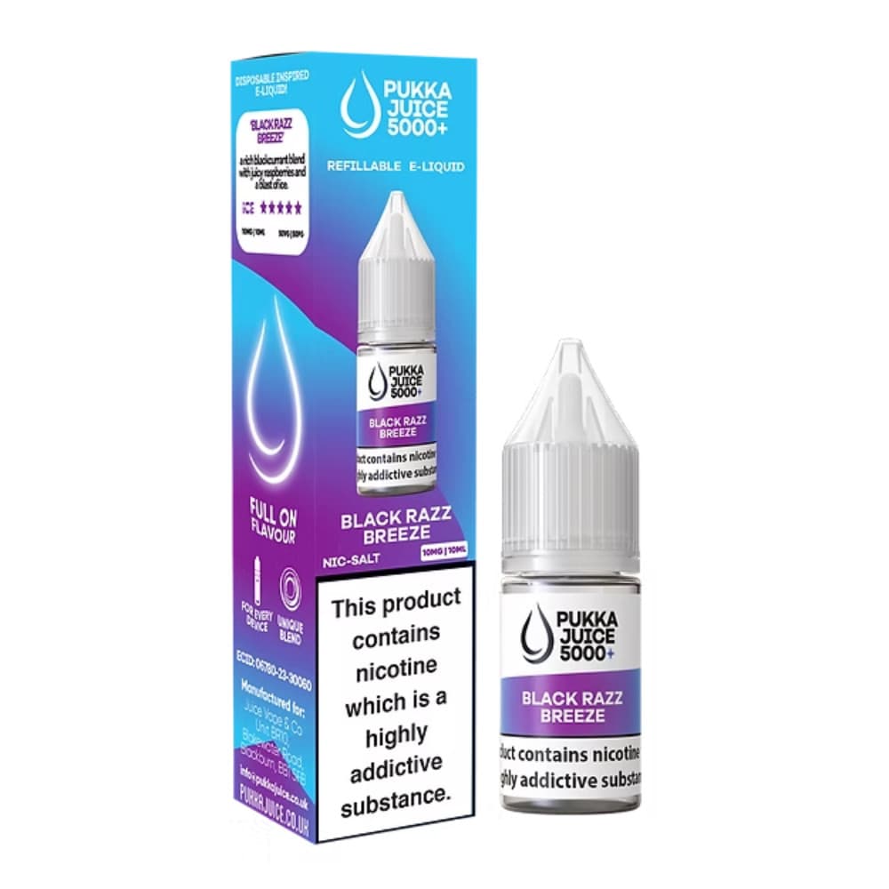  Black Razz Breeze / 20mg Pukka Juice 5000+ Nic Salts e liquids 10ml