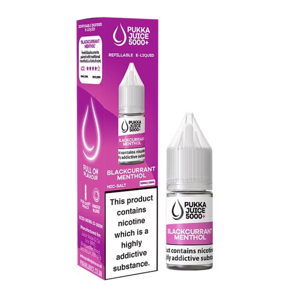  Blackcurrant Menthol / 10mg Pukka Juice 5000+ Nic Salts e liquids 10ml