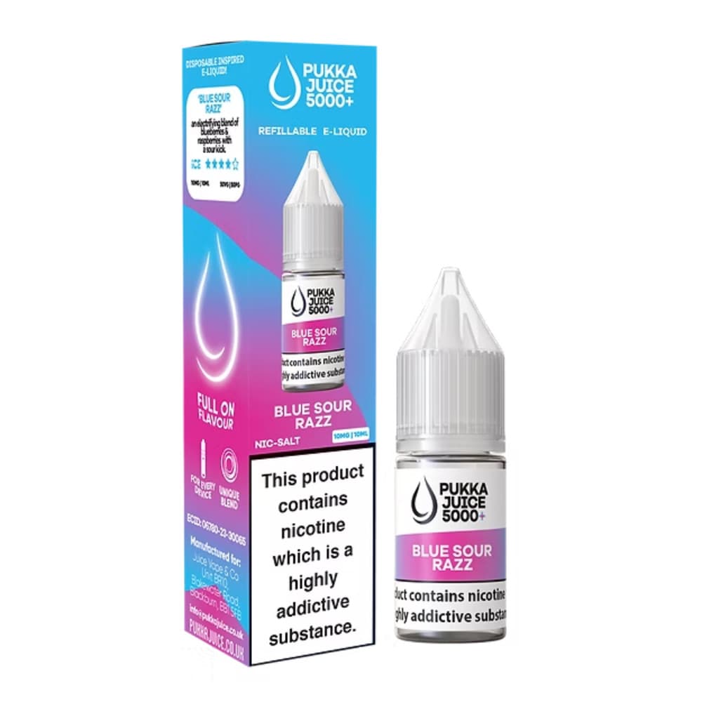  Blue Razz Sour / 20mg Pukka Juice 5000+ Nic Salts e liquids 10ml