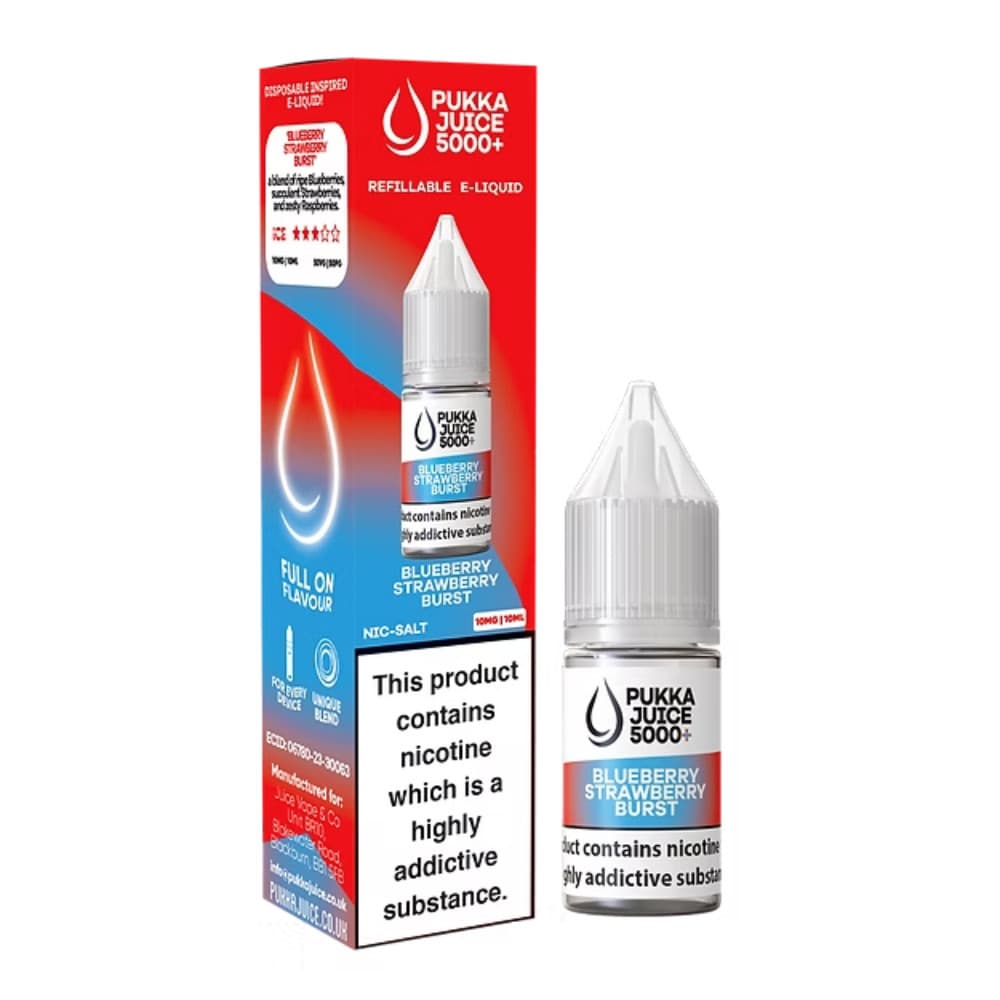  Blueberry Strawberry Burst / 20mg Pukka Juice 5000+ Nic Salts e liquids 10ml