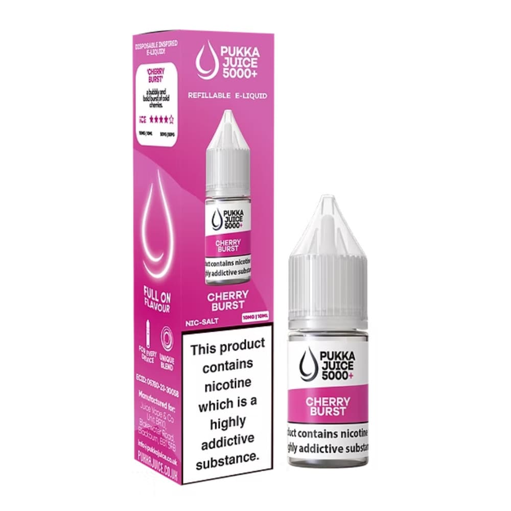  Cherry Burst / 10mg Pukka Juice 5000+ Nic Salts e liquids 10ml