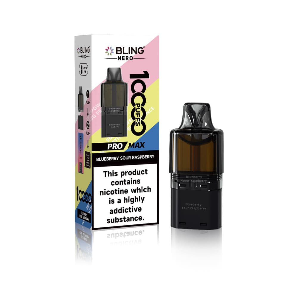  Blue Sour Raspberry Crystal Bling Nero 10k Refill Pods